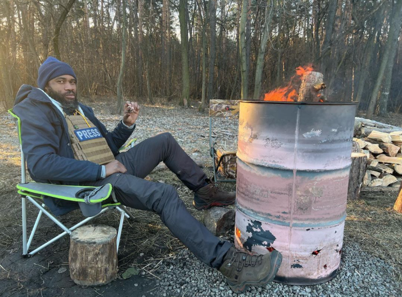 Terrell Jermaine Starr takes a rest from reporting in Ukraine. - Instagram, @terrelljstarr
