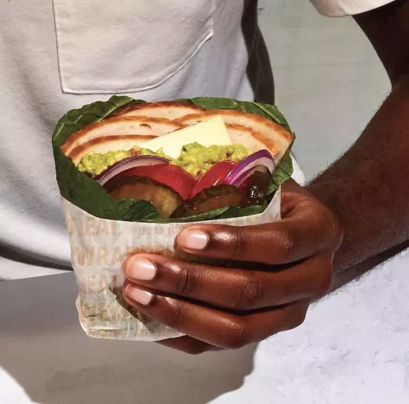 Breadless features sandwiches wrapped in leafy greens like collards, swiss chard, and kale in place of bread. - Courtesy of Breadless