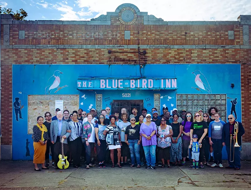 Residents and community partners stand in front of the Blue Bird Inn on Labor Day 2019. - Courtesy of Detroit Sound Conservancy