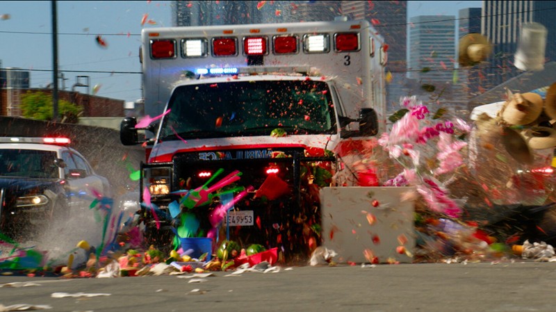 A hijacked ambulance speeds through L.A. in Ambulance. - Universal Pictures