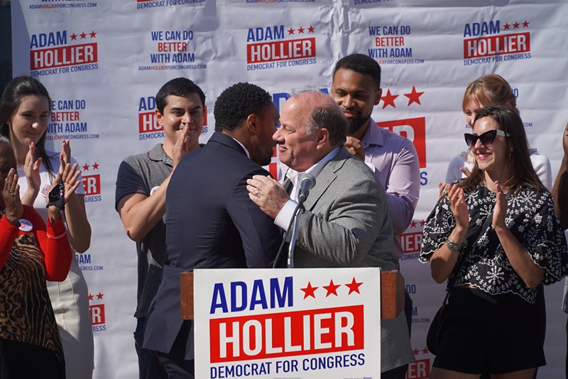 Mayor Mike Duggan (right) embraces state Sen. Adam Hollier at a news conference. - Adam Hollier's campaign