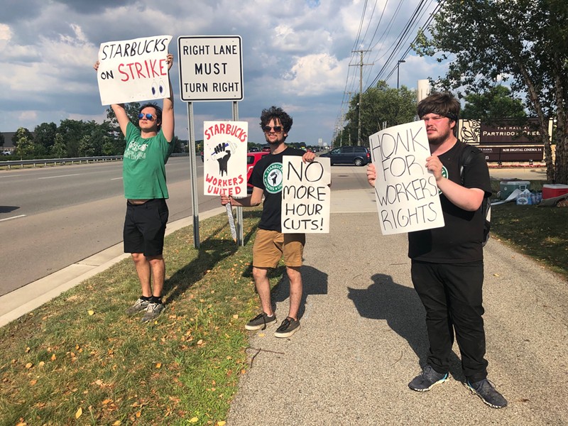 Macomb County Starbucks workers on strike outside of the Partridge Creek Mall location. - Lee DeVito