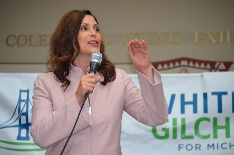 Gov. Gretchen Whitmer on Wednesday during a campaign rally at Detroit’s Charles H. Wright Museum of African American History. - Ken Coleman