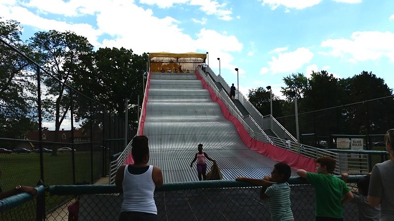 We love the giant slide, but it is a screaming metal death trap. - Drew Tarvin/Shutterstock