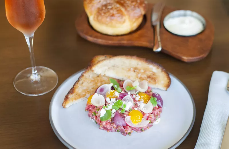 Beef tartare with Ferrari Brut Rose. - Tom Perkins