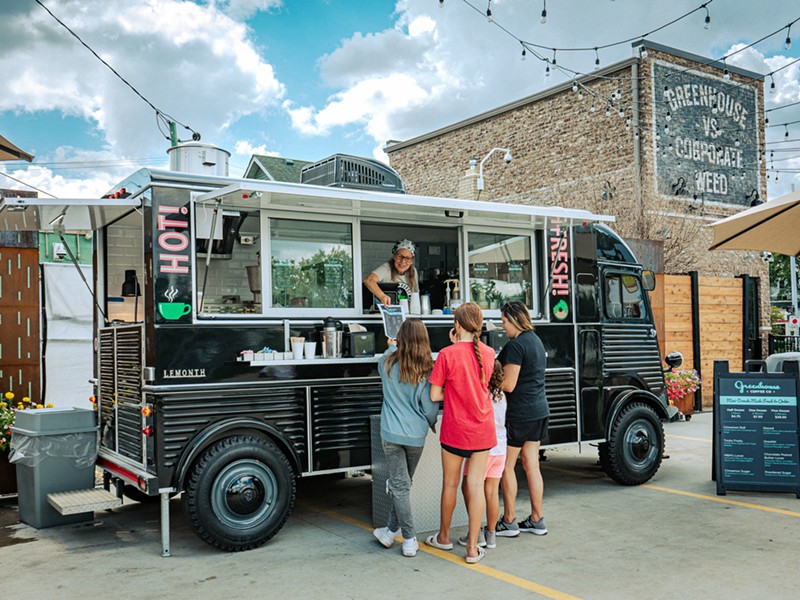 The Greenhouse of Walled Lake dispensary is now selling coffee and doughnuts from a vintage-style French LeMont truck. - Greenhouse of Walled Lake