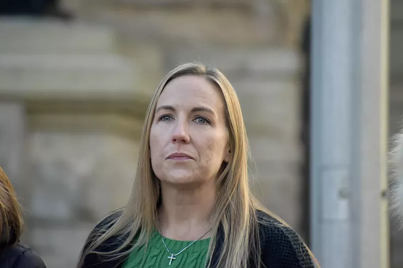 Ingham County Clerk Barb Byrum at a press conference announcing Democrats’ voting rights bill package, Nov. 3, 2021, at the Ingham County Courthouse. - Laina G. Stebbins