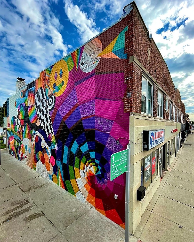 The 40-foot by 25-foot mural, titled Polychromatic Super You, was installed by LGBTQ+ artist Joey Salamon in Ferndale. - Joey Salamon