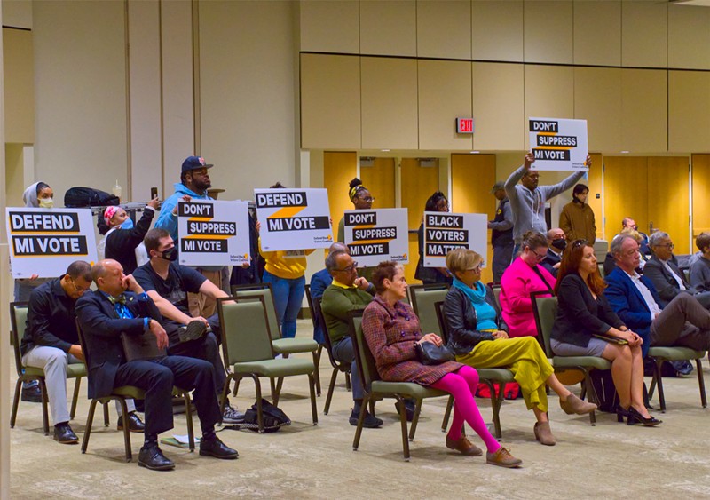 Defend Black Voters advocates call on Wayne State University Board of Governor to demand companies stop donating to lawmakers who are undermining democracy. - JKing Moses
