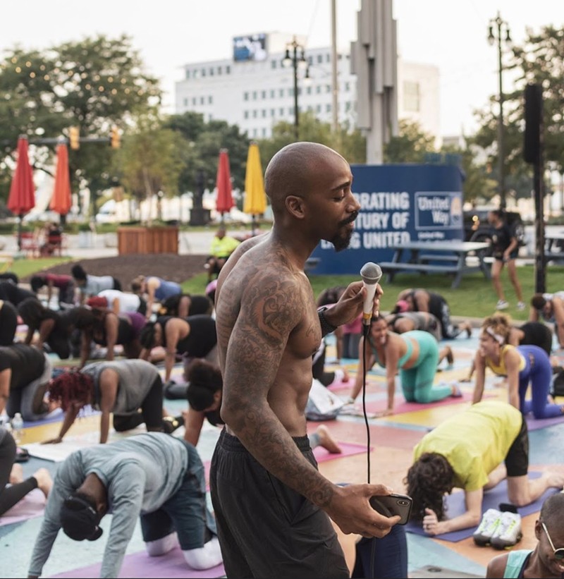 Randall hosted a “Yin Nights” series downtown at the Spirit of Detroit Plaza over the summer that saw over 100 people, most of them Black, practicing yoga. - Courtesy photo