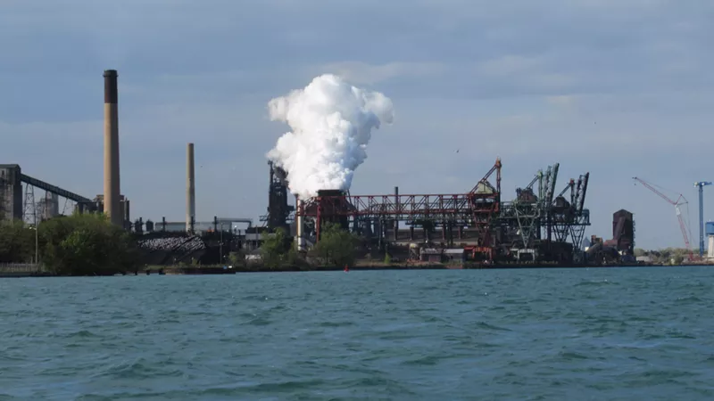 DTE Energy's EES Coke facility is located on Zug Island, between River Rouge and Detroit, in an area that fails to meet federal standards for sulfur dioxide in the air. - Notorious4life, Wikimedia Creative Commons