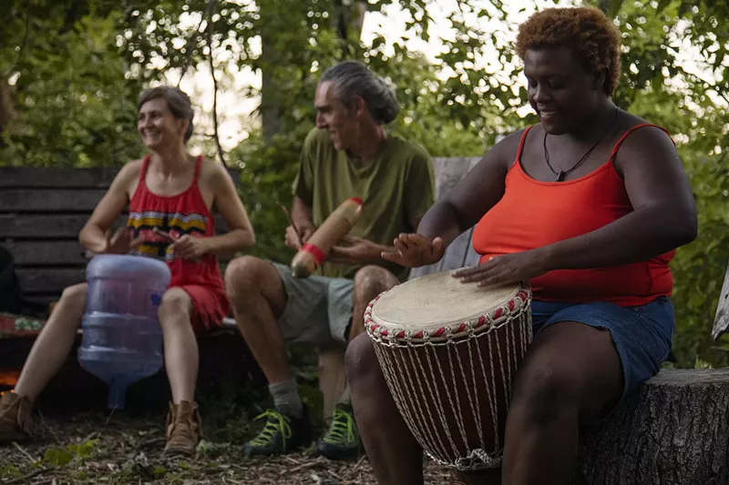 A jam session in Circle Forest. Andrew "Birch" Kemp (center) founded Arboretum Detroit in 2019. - Garrett MacLean/ Courtesy photo