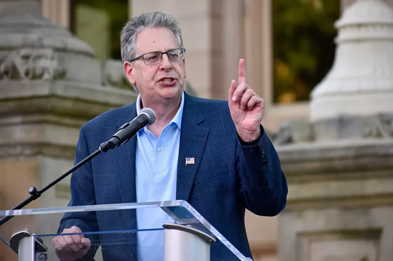 Republican nominee for Michigan attorney general Matthew DePerno campaigns in Lansing on Aug. 27, 2022. - Andrew Roth | Michigan Advance
