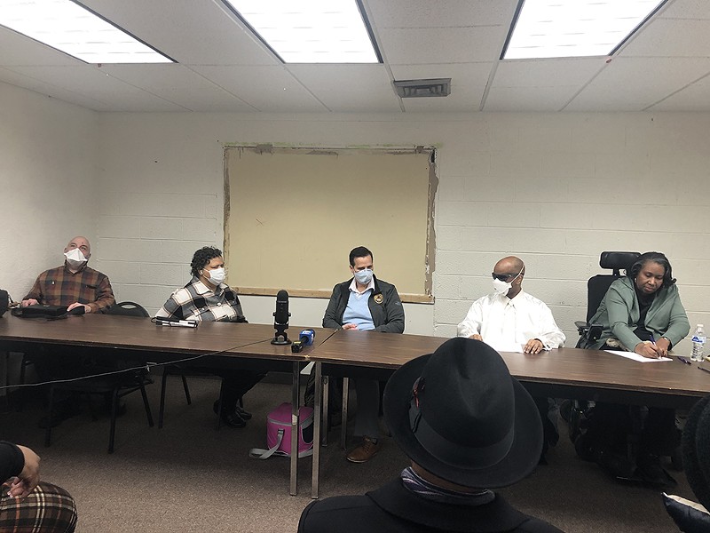 Members of the National Federal for the Blind Detroit chapter met with representative Michael El-Zain of the U.S. Dept. of Justice to discuss issues with the city’s transportation services for disabled people. - Lee DeVito