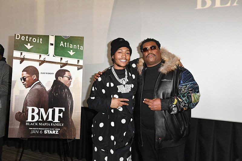 Demetrius "Meech" Flenory Jr. and Terry Flenory at a preview event for BMF season two in Royal Oak. - Aaron J. Thornton/Getty Images for Starz