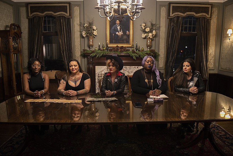 Detroit's brujas, from left: Hanniyah Cross, Sonia Rose Alvarado, Zoë Villegas, Raven Martin, and Alejandra Villegas. - Rosa Maria Zamarrón