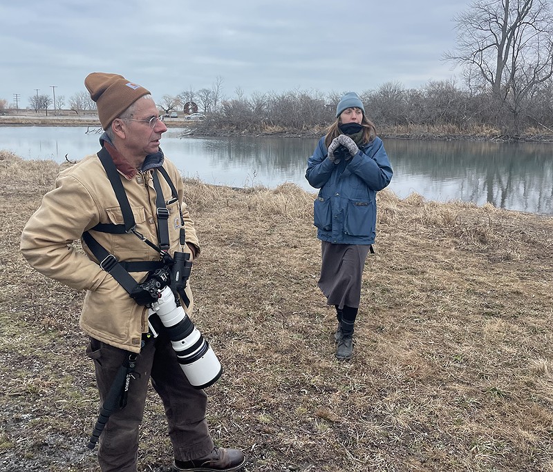 Evan Deutsch and Sarah Peterson at a Detroit Audubon birdwatching trip on Belle Isle. - Randiah Camille Green