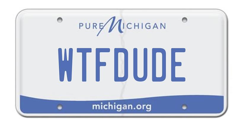 “WTFDUDE” is one of Michigan’s 21,000-plus rejected vanity license plates. - Courtesy of Michigan Secretary of State