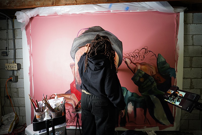 Sydney G. James has turned her basement into a studio where she painted most of the work for Girl Raised in Detroit. - Lamar Landers