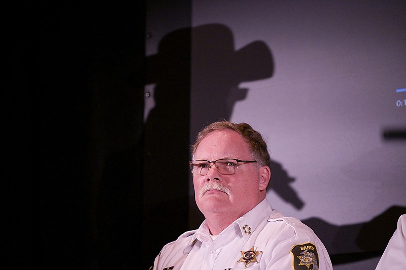 Michigan Barry County Sheriff Dar Leaf looks to the crowd during a news conference in Las Vegas, Nevada, July 12, 2022. - REUTERS/Bridget Bennett