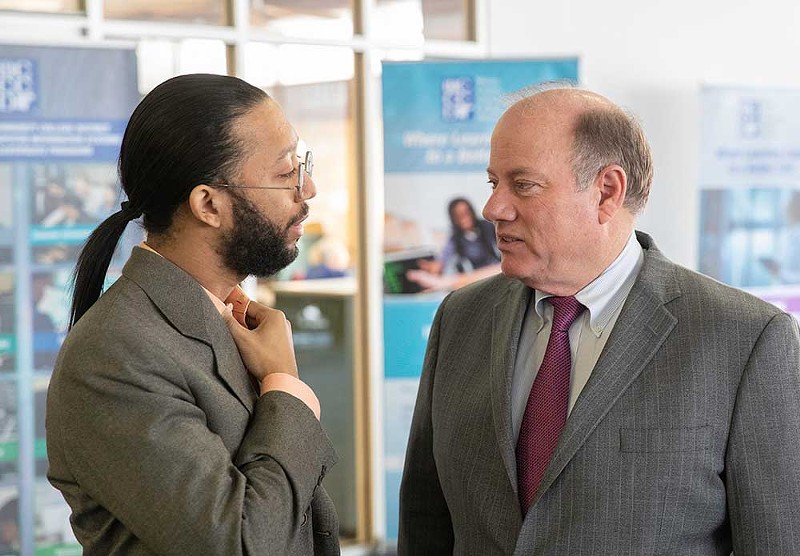 Detroit’s former “Chief Storyteller” Eric Thomas and Mayor Mike Duggan in 2020. - City of Detroit, Flickr Creative Commons