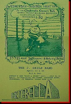 POSTER FOR THE J. GEILS BAND (SHOW WHERE THEY RECORDED 'FULL HOUSE'), WITH THE GRANDE'S STANLEY THE MAD HATTER AS MASTER OF CEREMONIES