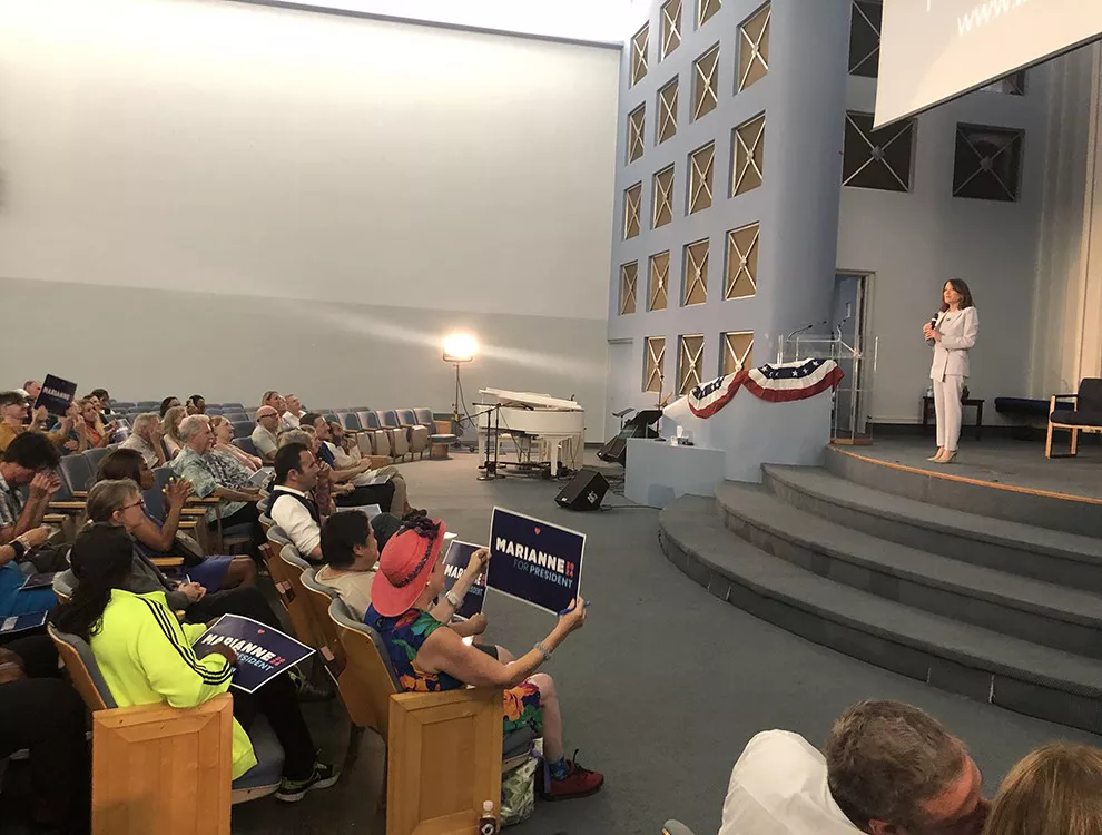 Marianne Williamson speaks at a campaign rally at the Detroit Unity Temple. - Lee DeVito