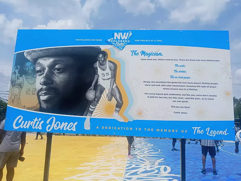 A sign honoring the late local basketball legend Curtis Jones. - Eleanore Catolico