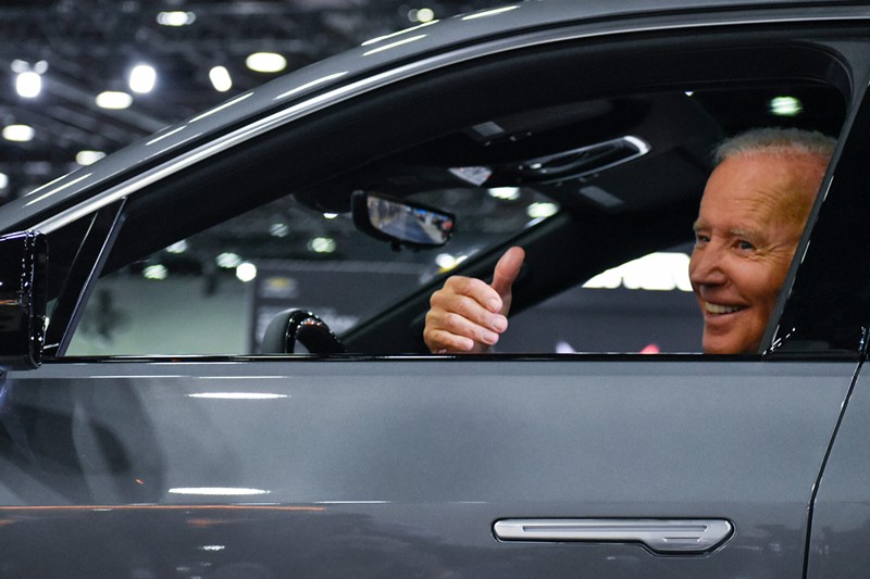 President Joe Biden tours the North American International Auto Show in Detroit on Sept. 14, 2022. Biden was joined on the tour by Gov. Gretchen Whitmer, U.S. Sen. Debbie Stabenow and U.S. Rep. Debbie Dingell. - Andrew Roth, Michigan Advance