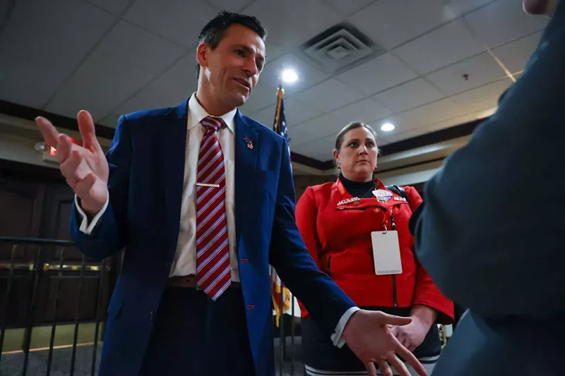 Republican gubernatorial candidate Ryan Kelley attends a Republican gubernatorial in Howell on May 13, 2022. - Andrew Roth, Michigan Advance