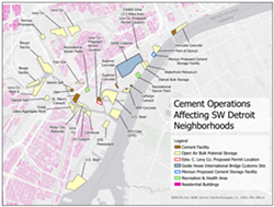 A map of the location of cement operations in Southwest Detroit. - Southwest Detroit Community Benefits Coalition