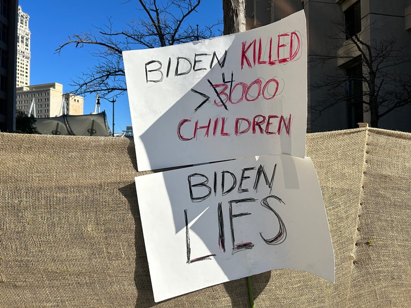 A sign outside the “abandon Biden” rally in downtown Detroit. - Steve Neavling