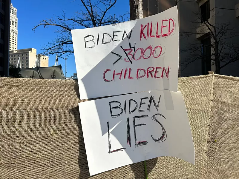 A sign outside the “abandon Biden” rally in downtown Detroit. - Steve Neavling