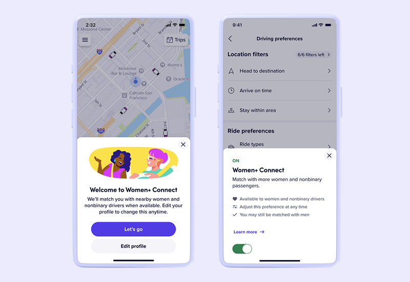 Screenshots of Women+ Connect on the Lyft app. - Courtesy photo