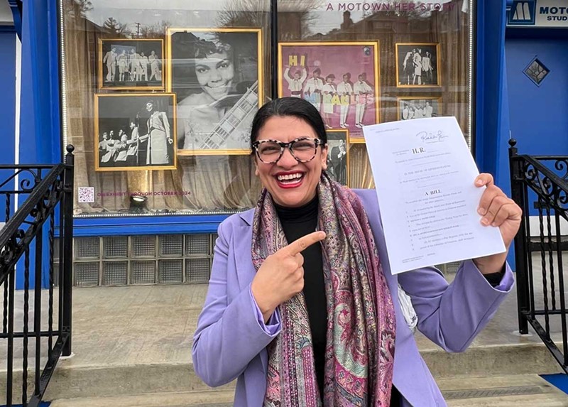U.S. Rep. Rashida Tlaib celebrates the Living Wage for Musicians Act outside of Detroit’s Motown Museum. - Courtesy photo