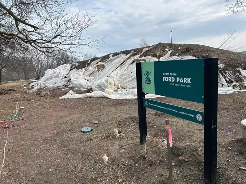 A large mound of dirt at the entrance of A.B. Ford Park. - Steve Neavling