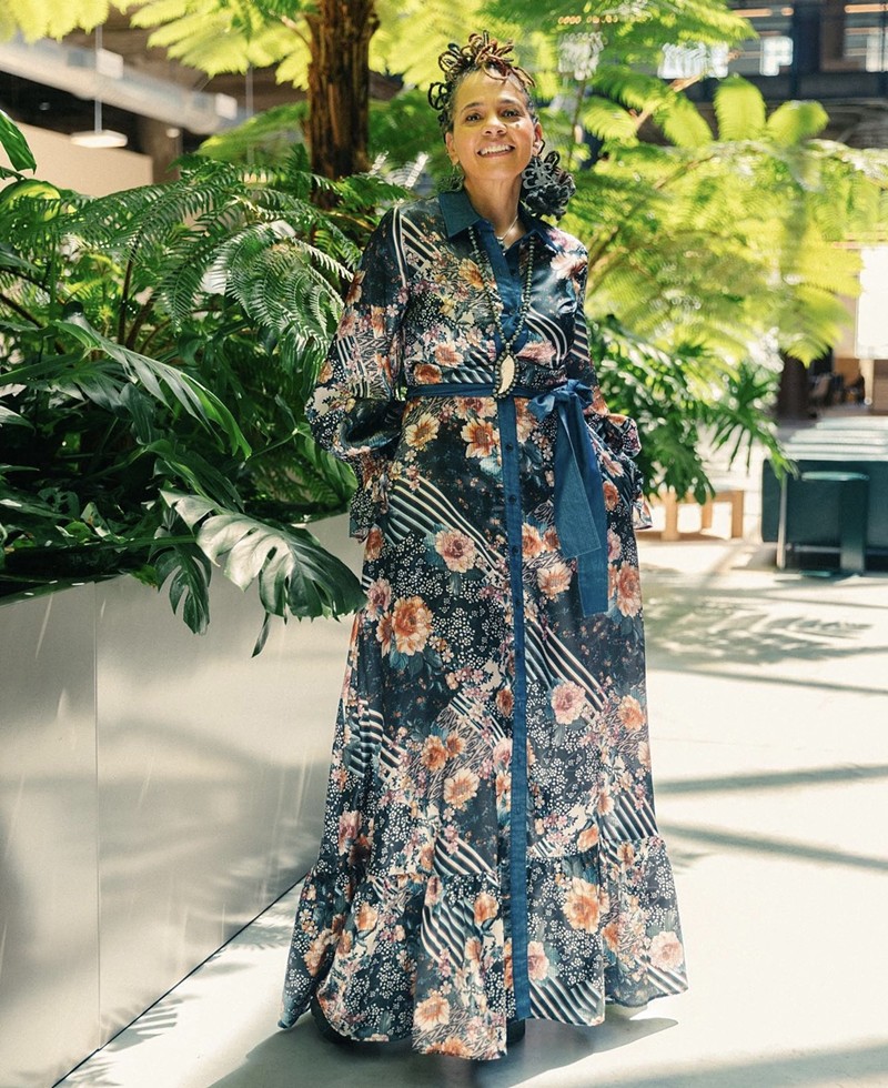 jessica Care moore pictured at the press conference for the Detroit poet laureate announcement. - Dante Rionda