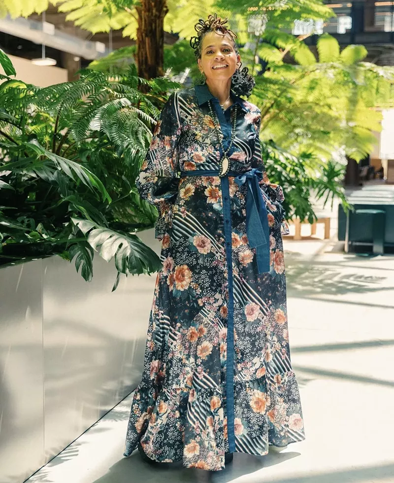 jessica Care moore pictured at the press conference for the Detroit poet laureate announcement. - Dante Rionda