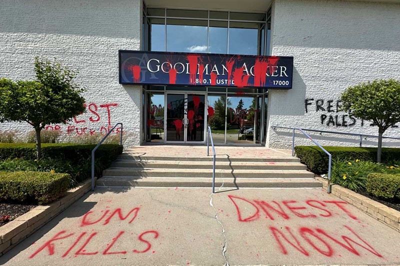 Vandalism at the Goodman Acker law offices in Southfield. - AP Photo/Corey Williams