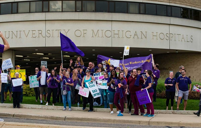 Workers held a picket outside University Hospital to protest worsening conditions. - Anthony Kaled