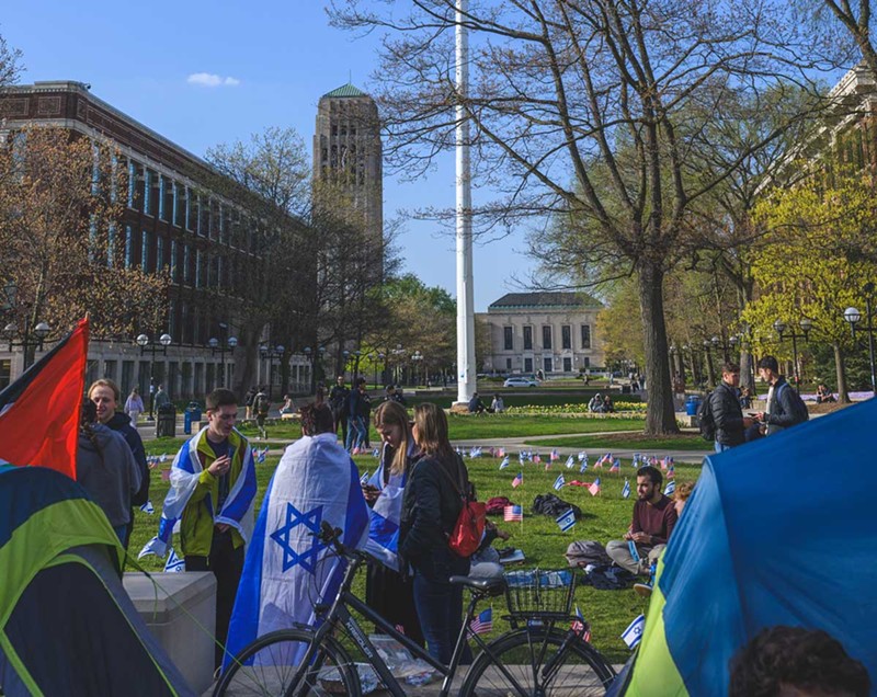 The antiwar student protest drew a number of Zionist counterprotestors. - Doug Coombe