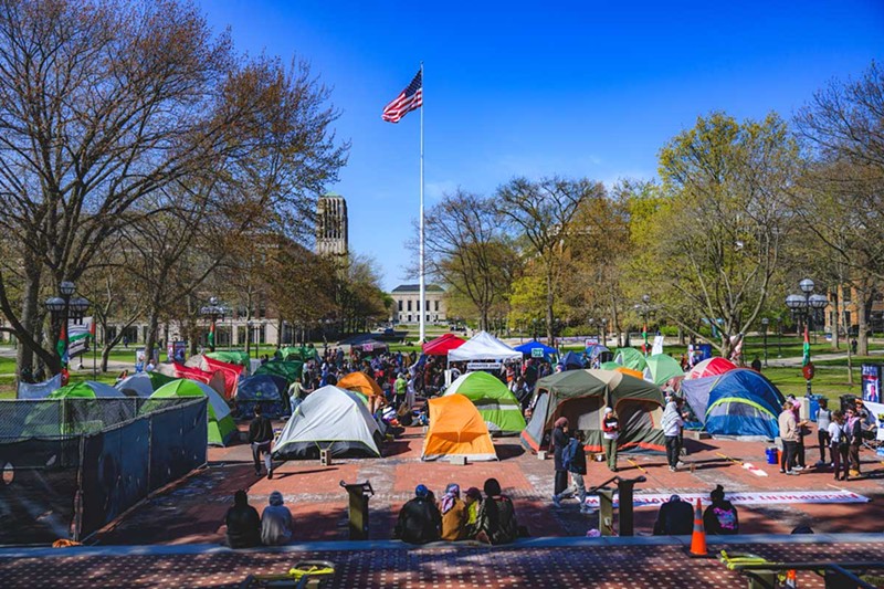 A collective of student groups that calls itself the Tahrir Coalition organized a protest encampment on the University of Michigan Diag with the aim of convincing officials to divest $6 billion from companies tied to Israel. - Doug Coombe