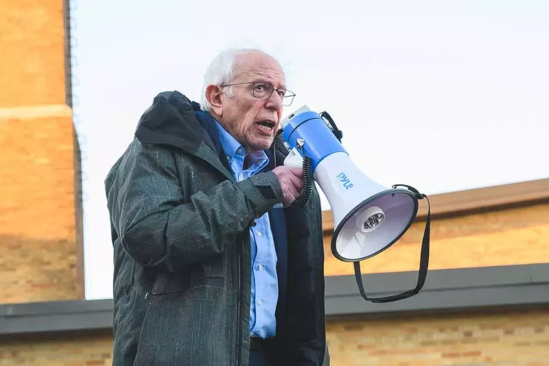 Sen. Bernie Sanders addresses supporters outside Lincoln High School in Warren. - Doug Coombe