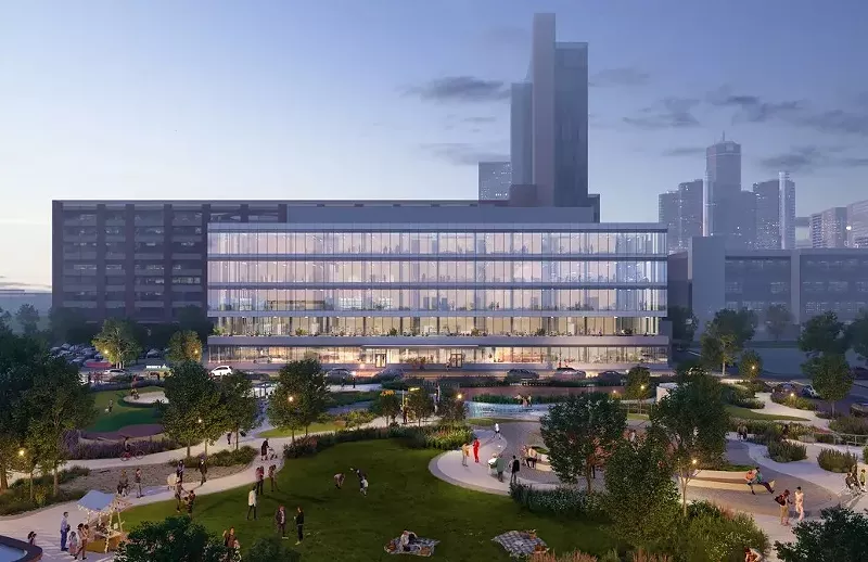 A rendering of Bedrock’s Life Science Innovation Building at the failed Wayne County Jail site in downtown Detroit. - Bedrock