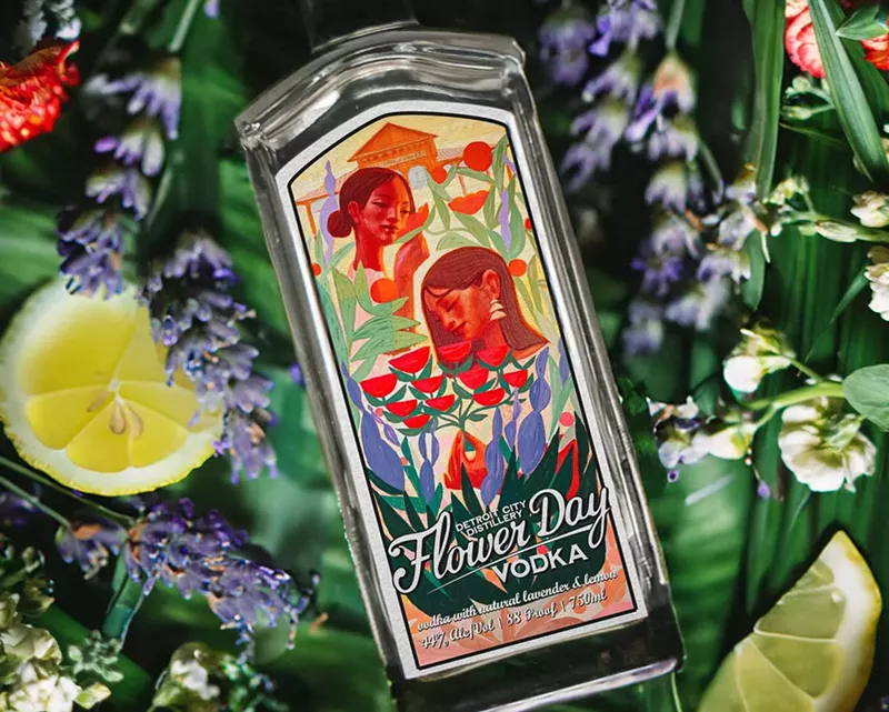 Detroit City Distillery’s Flower Day vodka bottle feature artwork by local artist Ivan Montoya. - Courtesy photo