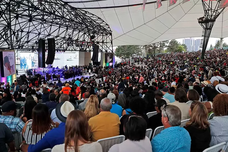 Fans attend a tribute concert for Aretha Franklin at then-Chene Park in 2018. - AP Photo/Jeff Roberson
