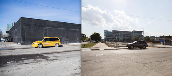 Before and after: Olympia Development's demolition effort around the Little Caesars Arena has so far only made room for more parking lots.