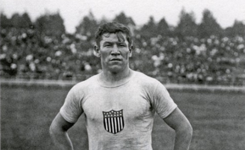 Jim Thorpe in the field uniform of the 1912 U.S. Olympic team. - From Kate Buford's book "Native American Son: The Life and Sporting Legend of Jim Thorpe"