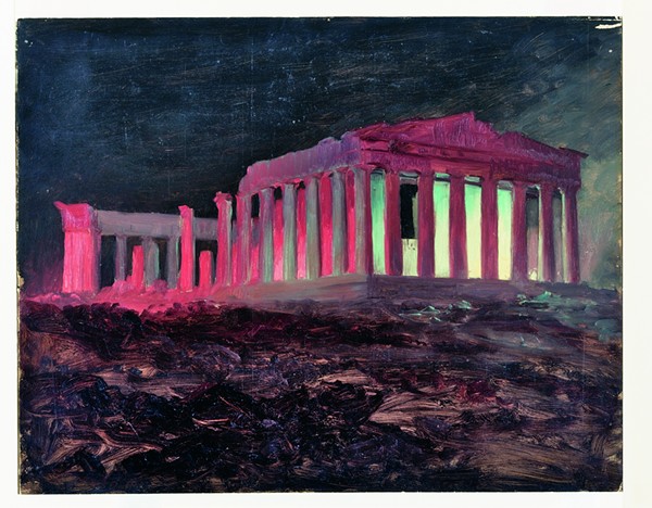 “Parthenon at Night, Athens,” 1868, Frederic Church, oil and black chalk on paperboard. - “Parthenon at Night, Athens,” 1868, Frederic Church, oil and black chalk on paperboard. Cooper Hewitt, Smithsonian Design Museum, New York. Gift of Louis P. Church, OL.1917-4-671