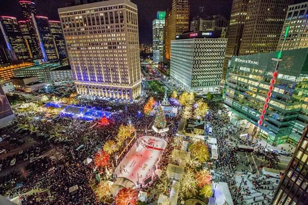 An aerial view of Campus Martius Park during Christmastime. - Courtesy photo